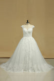 2024 Scoop Wedding Dresses Tulle With Applique Court Train A Line