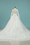 2024 Scoop Wedding Dresses A Line Long Sleeves Tulle Court Train