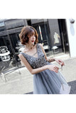 V Neck A Line Beaded Homecoming Dresses Short Tulle