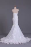 2024 Wedding Dresses Strapless Mermaid Chapel Train With Applique Lace Up