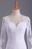 2024 Long Sleeves V Neck Open Back Wedding Dresses Tulle With Applique Sheath