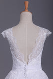 2024 Sexy Wedding Dresses Open Back V Neck A Line Tulle With Applique Chapel Train