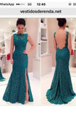 2024 Scoop Lace Mermaid Evening Dresses With Slit Sweep Train