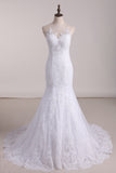 2024 Court Train Scoop Mermaid Wedding Dresses Tulle With Applique