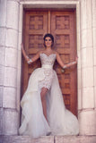 2024 Wedding Dresses Scoop Long Sleeves Tulle & Organza With Applique Sweep Train Detachable