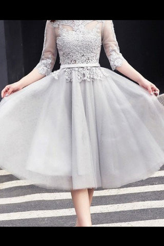 2024 A-Line Prom Dresses Tea Length With Applique And Sash Tulle