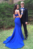 Simple Spaghetti Straps Long Open Back Royal Blue Prom Dresses For Teens