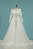 2024 Wedding Dresses V Neck Sheath With Applique Long Sleeves Detachable Train