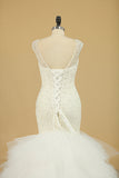 2024 Wedding Dresses V Neck Beaded Bodice Tulle Mermaid Court Train