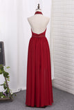 2024 Prom Dresses Sheath Halter Lace & Chiffon Sweep Train Detachable