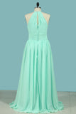 2024 Bridesmaid Dresses Scoop Chiffon With Ruffles Floor Length