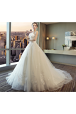 Ball Gown Tulle Wedding Dresses Strapless Appliques Beads Court Train