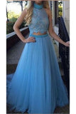 2024 Two-Piece Prom Dresses Halter Tulle & Lace With Beads A Line