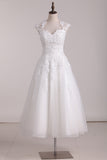 2024 New Arrival Square A Line Wedding Dresses With Applique Tulle Tea Length