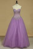 2024 Sweetheart A-Line Prom Gown Sweep Train Tulle Beaded Bodice