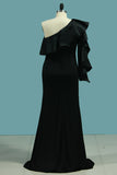 2024 Evening Dresses One Sleeve Mermaid Satin Sweep Train