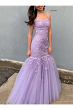 Spaghetti Straps Appliques Mermaid Prom Dress Ruffle Skirt Formal Dress