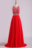 2024 Halter A-Line/Princess Prom Dresses Tulle & Chiffon Sweep Train