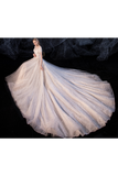 Ball Gown Tulle Wedding Dresses Short Sleeves Appliques Court Train