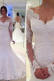 2024 Mermaid/Trumpet Bateau Tulle Wedding Dresses With Applique Long Sleeves