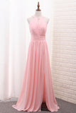 2024 Chiffon Bridesmaid Dresses Scoop A Line Floor Length With Ruffles And Slit