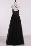 2024 Bridesmaid Dresses A Line Scoop Open Back Tulle With Embroidery And Beads