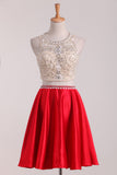 2024 New Arrival Scoop Beaded Bodice Homecoming Dresses A Line Satin Two Pieces