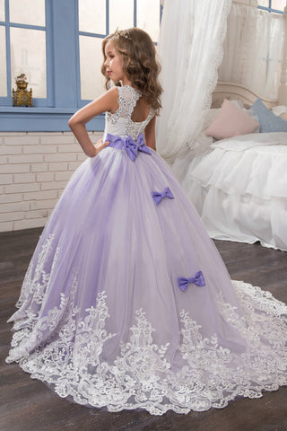 2024 Flower Girl Dresses Scoop Ball Gown Tulle With Applique And Bow Knot