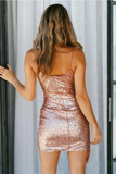 Sexy V Neck Spaghetti Straps Sequins Mini Party Homecoming Dresses