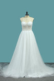 2024 Sweetheart Wedding Dresses A Line Tulle With Beads Sweep Train