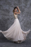 2024 Prom Dresses A-Line Scoop Beaded Bodice Floor-Length Chiffon Zipper Back