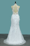 2024 Wedding Dresses V Neck Mermaid Tulle With Applique And Handmade Flowers