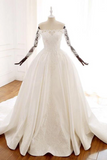 Ball Gown Long Sleeves Wedding Dress With Appliques, Satin Bridal Gown