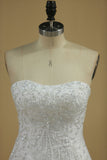 2024 Mermaid Wedding Dresses Strapless Tulle With Beads And Embroidery Court Train