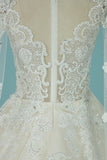 2024 Luxurious Scoop Wedding Dresses A Line Tulle With Appliques And Beading Royal Train