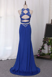 2024 Two-Piece Scoop Spandex With Beads And Slit Prom Dresses Mermaid