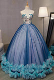 Ball Gown V Neck Sleeveless Appliqued Tulle Prom Dress, Hot Quinceanera Dresses