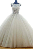 2024 Scoop Wedding Dresses Sleeveless With Applique Tulle