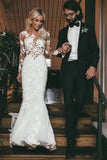 Long Sleeve See Through Mermaid Tulle Wedding Dresses Appliques, Bridal Dresses