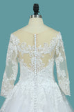 2024 A Line 3/4 Length Sleeves Tulle Scoop Wedding Dresses With Applique