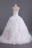 2024 Hot Wedding Dresses Sweetheart With Beads & Applique A Line Organza