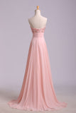 2024 New Arrival Prom Dresses A Line Sweetheart Sweep/Brush Chiffon With Beading