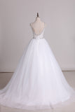 2024 Wedding Dresses Straps With Applique And Beads Tulle A Line