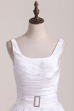 2024 Square Neckline Princess Wedding Dress Pleated Bodice Court Train Satin