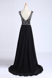 2024 Prom Dresses A-Line Scoop Dark Navy Blue Long Chiffon Chic Dresses