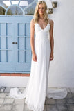 Unique V Neck Chiffon Beach Wedding Dress With Lace Bodice