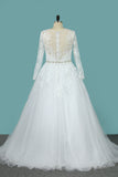 2024 Wedding Dresses Scoop A Line With Beaded Belt Tulle With Appliques Sweep Train