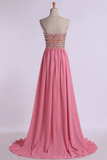 2024 Prom Gown A-Line Sweetheart Sweep/Brush With Beading&Rhinestone Chiffon