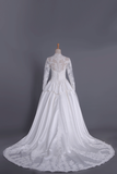 2024 Wedding Dresses A Line V Neck Long Sleeves With Applique Satin