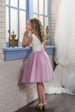 2024 Bicolor Scoop Tulle & Lace A Line Knee Length Flower Girl Dresses